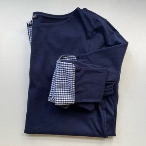 J. Crew boatneck long sleeve tee with plaid cuffs and hem